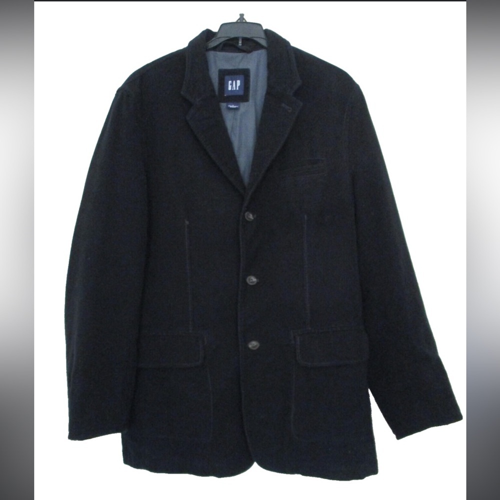 Vintage Gap Velvet Jacket S Men Black Cotton Pockets Lined Three Button